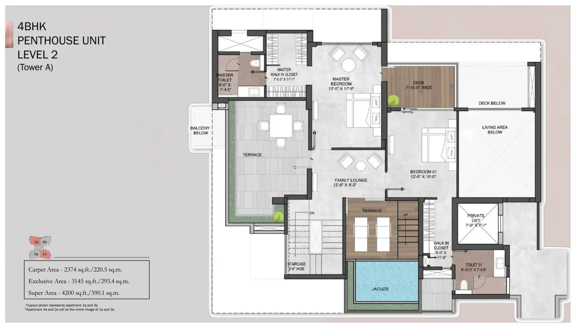 4 BHK - Penthouse Unit Level 1 (Tower A) floor plan