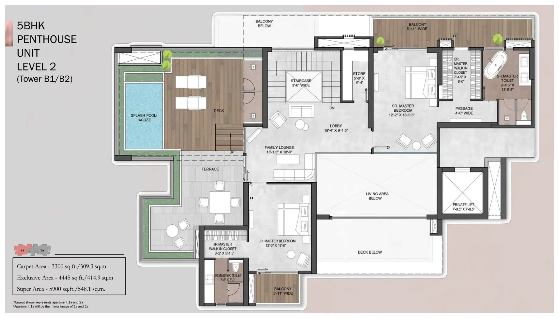 5 BHK - Penthouse Unit Level 2 (Tower B1/B2) floor plan