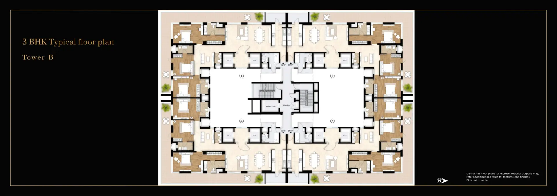 3 BHK — Type A floor plan