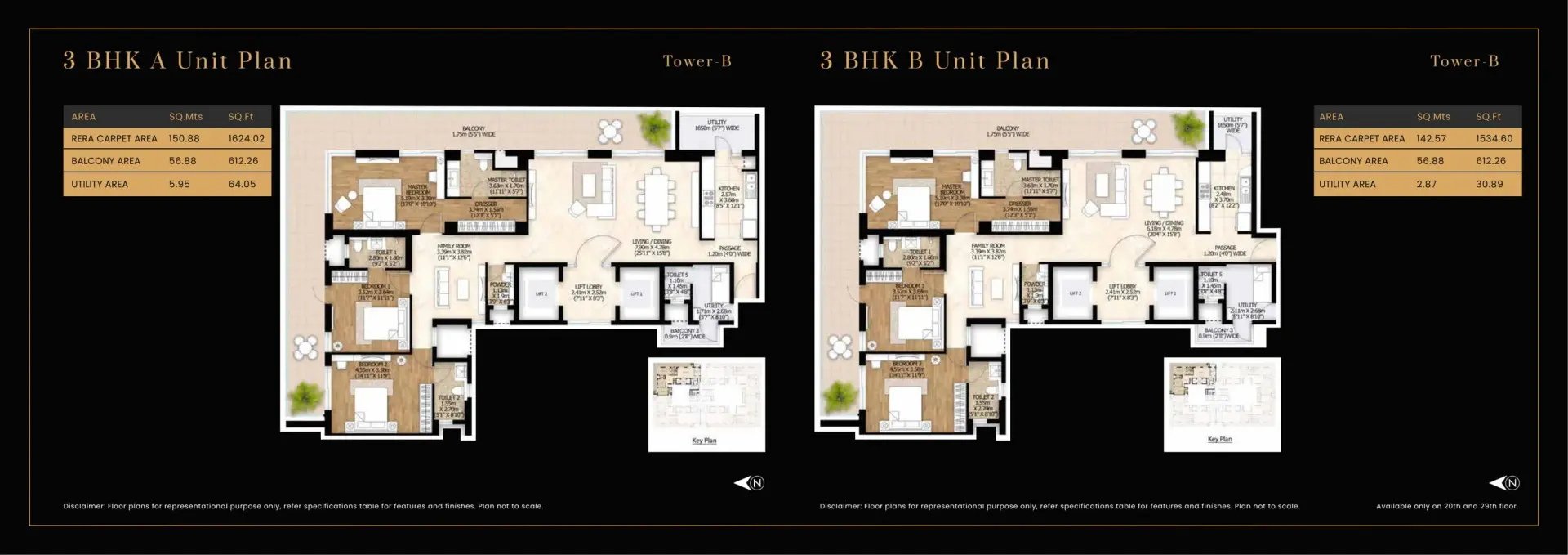 3 BHK — Type B floor plan