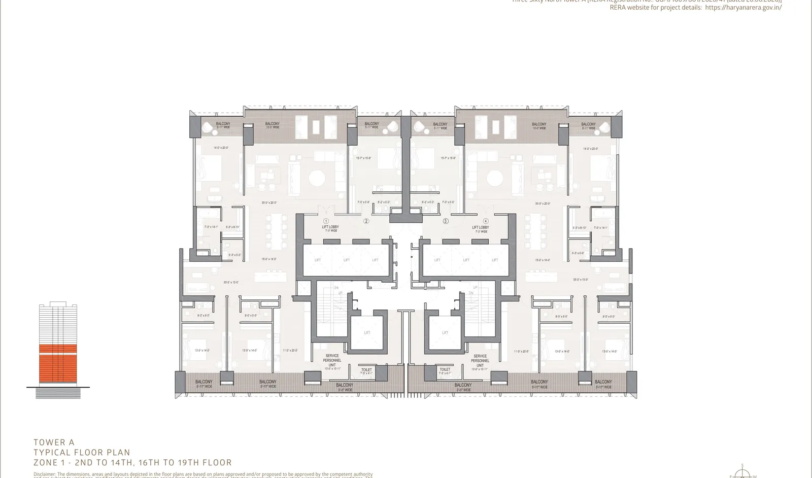 4 BHK · Tower A floor plan