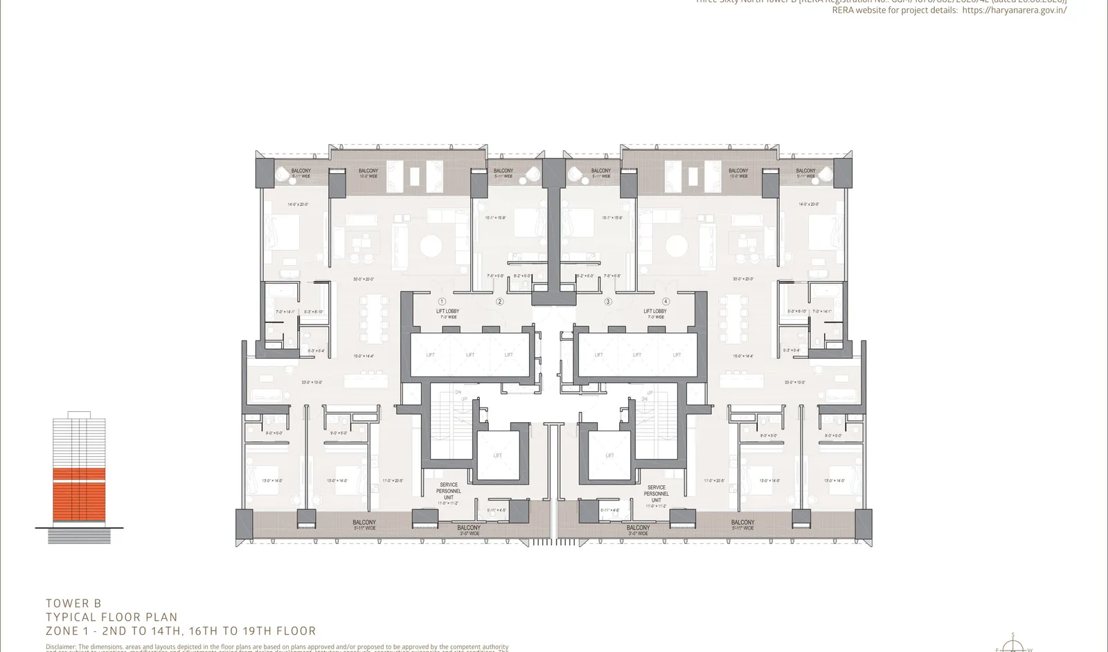 4 BHK · Tower B floor plan