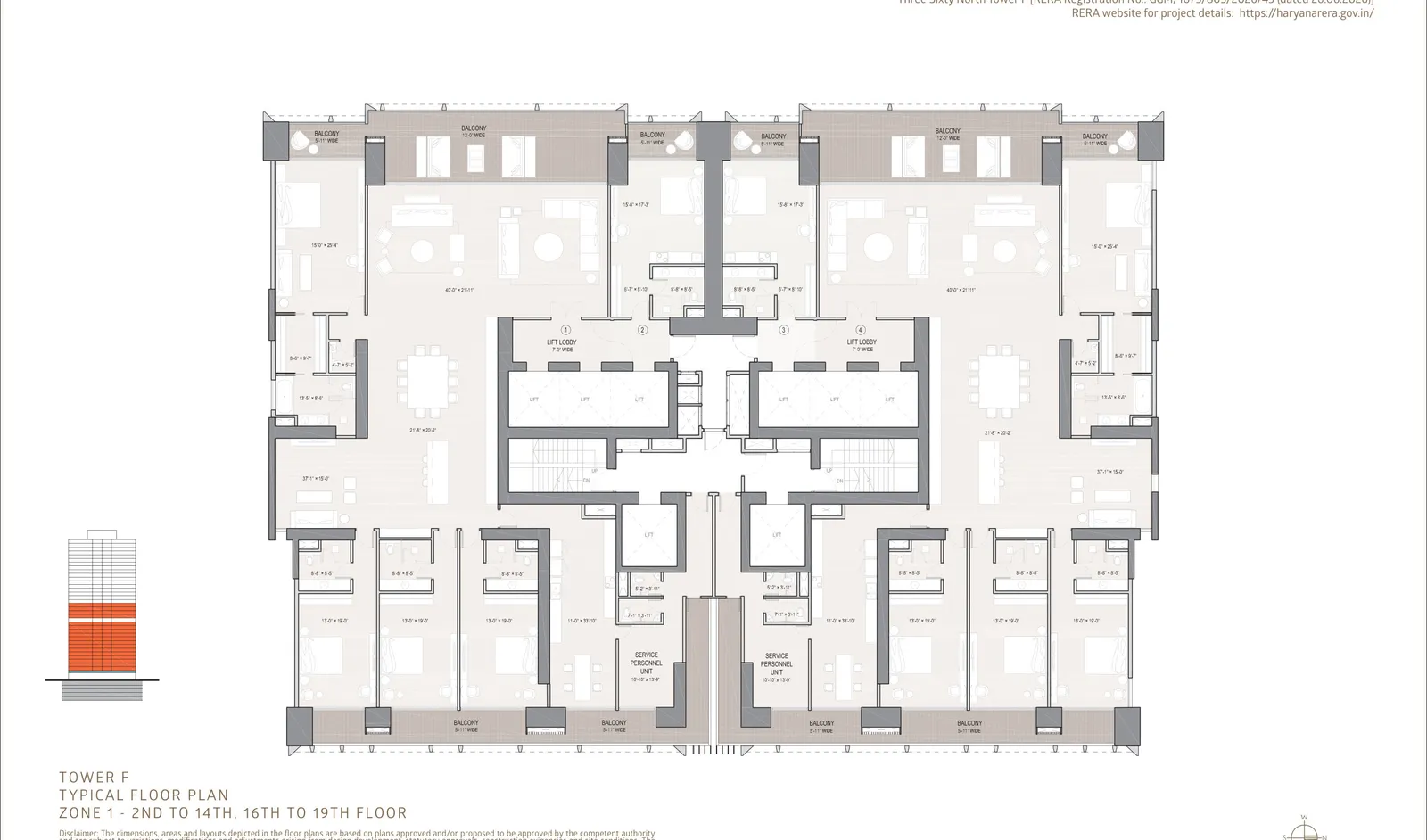 5 BHK · Tower G floor plan
