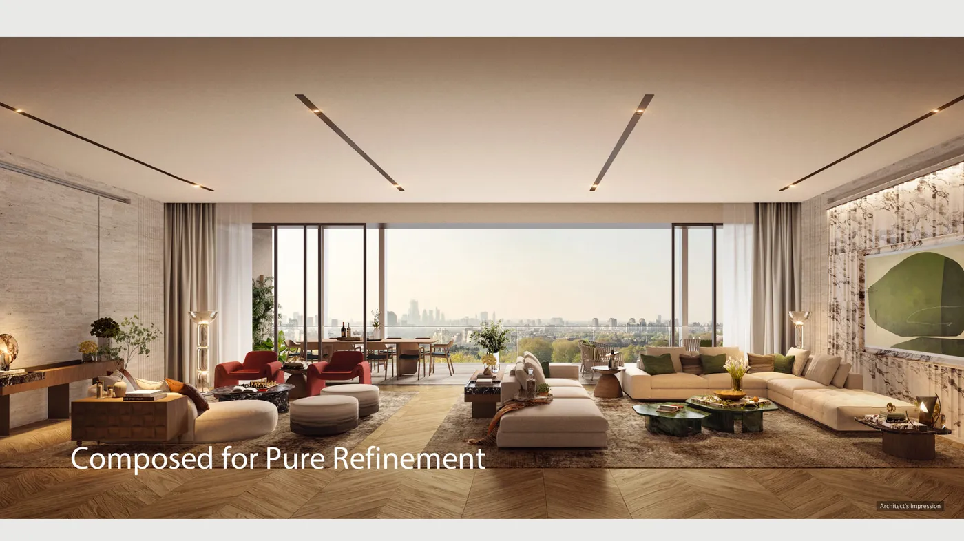 Living room with skyline view · Architect's Impression