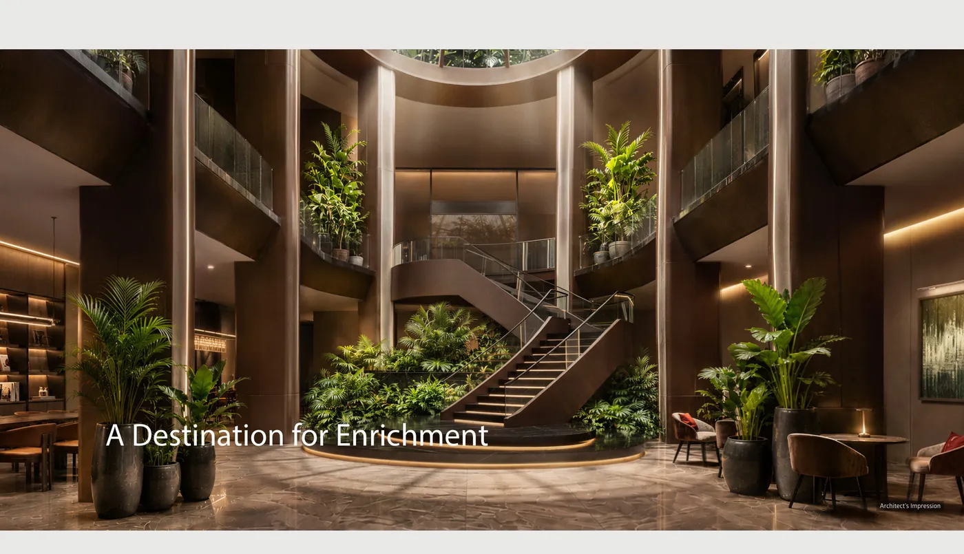 Clubhouse triple-height atrium · Architect's Impression