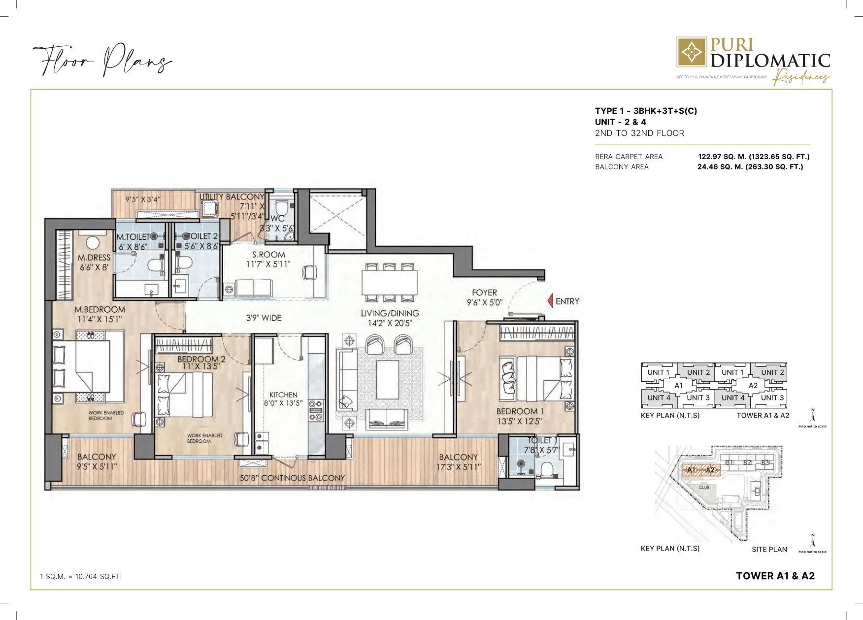 3 BHK — Type A floor plan