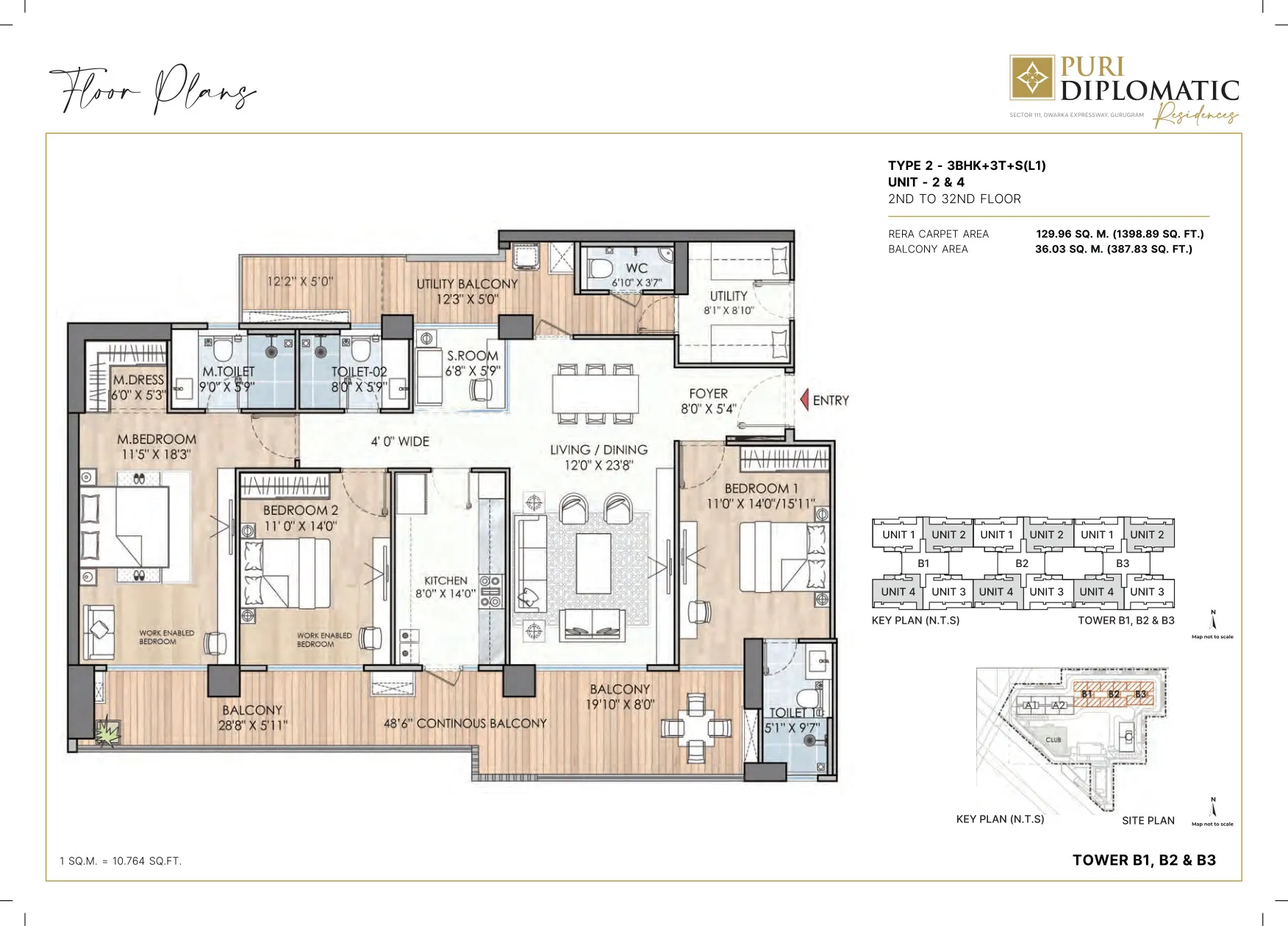 3 BHK — Type B floor plan