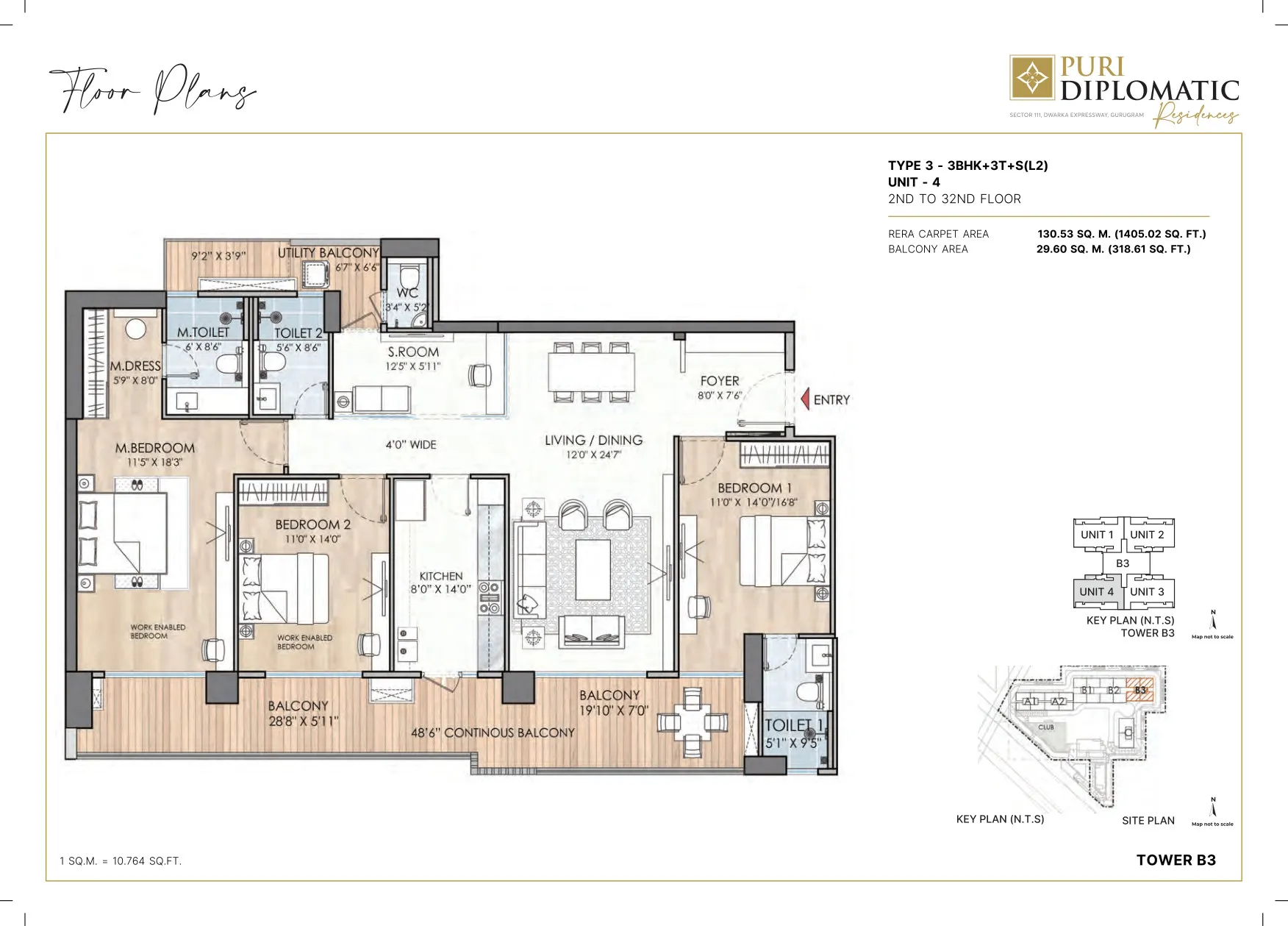 3 BHK — Type C floor plan