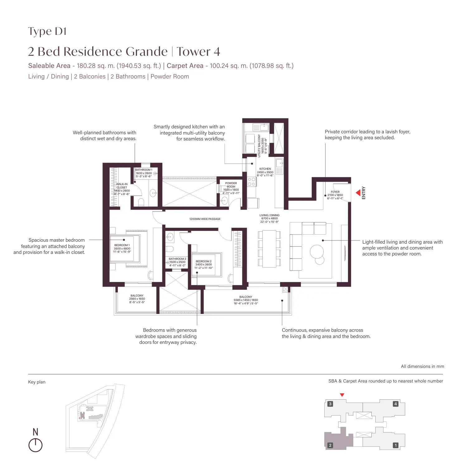 2 Bed Residence Grande | Tower 4 floor plan