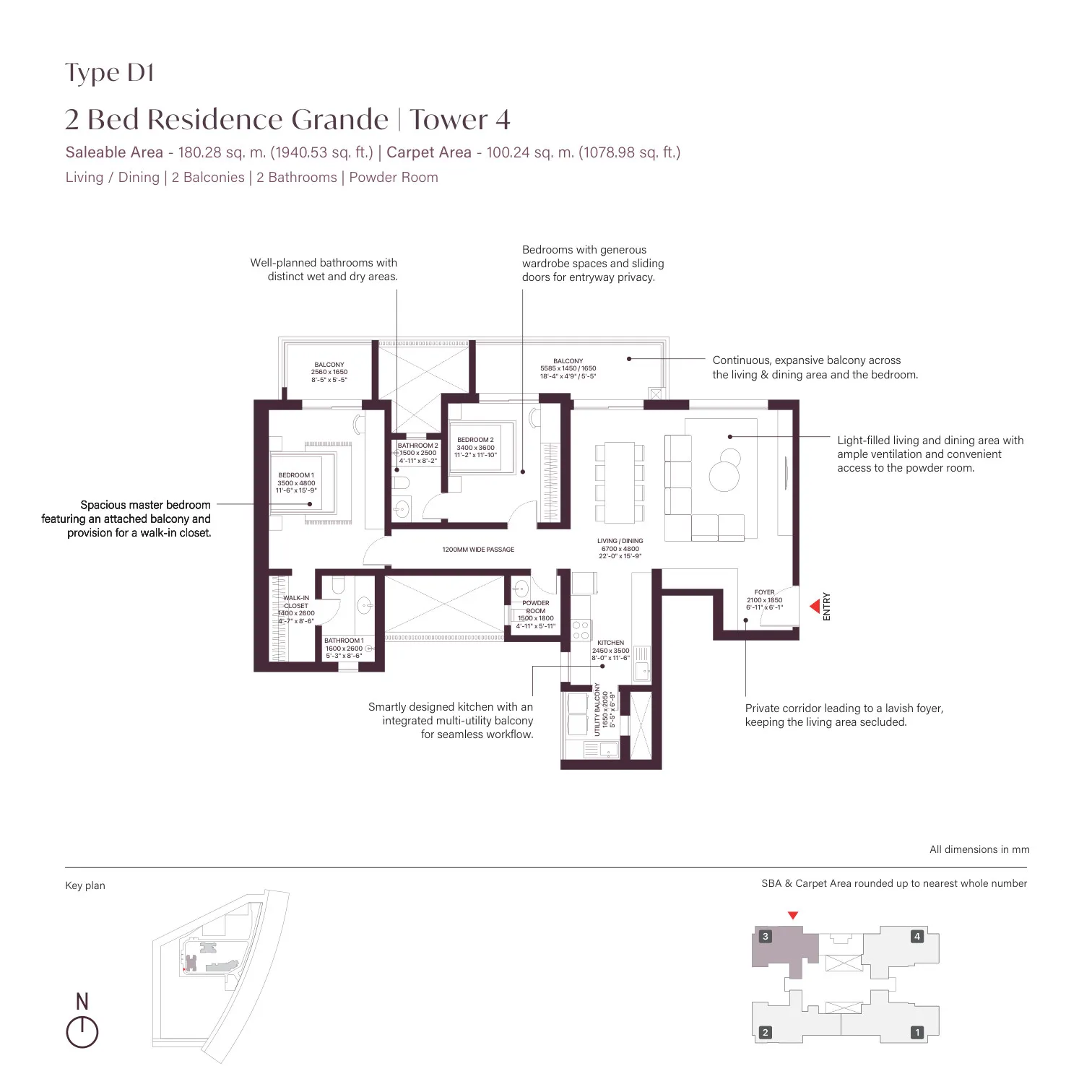 2 Bed Residence Grande | Tower 4 floor plan