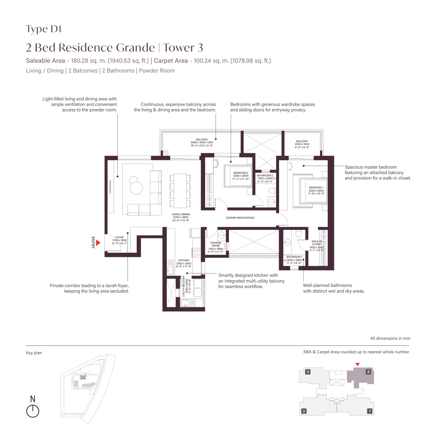 2 Bed Residence Grande | Tower 3 floor plan